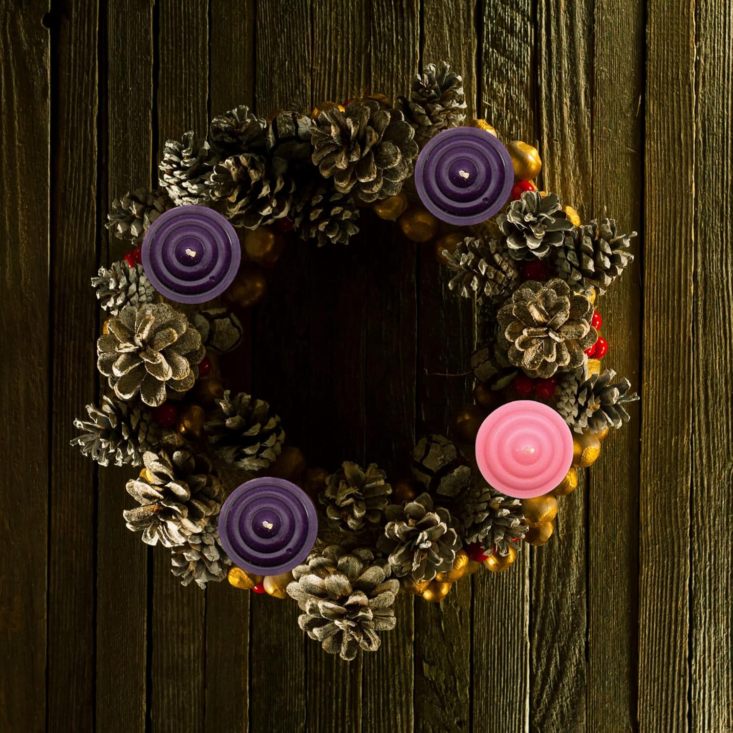 Four Piece Advent Votive Candle Set with 3 Purple and 1 Pink