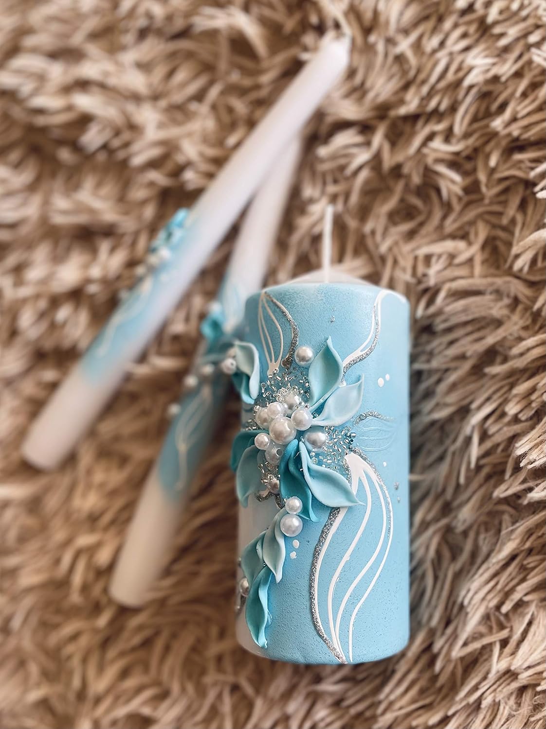 Pillar Taper Wedding Candle Set Wedsy WeddingCandleSet2Tapers10Turquoise