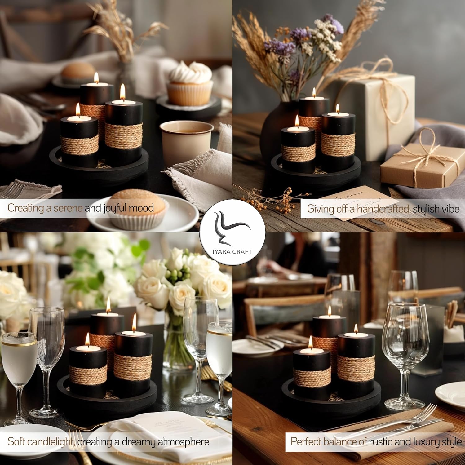 Iyara Craft Tealight Candle Holders Set of 3 with Tray 1