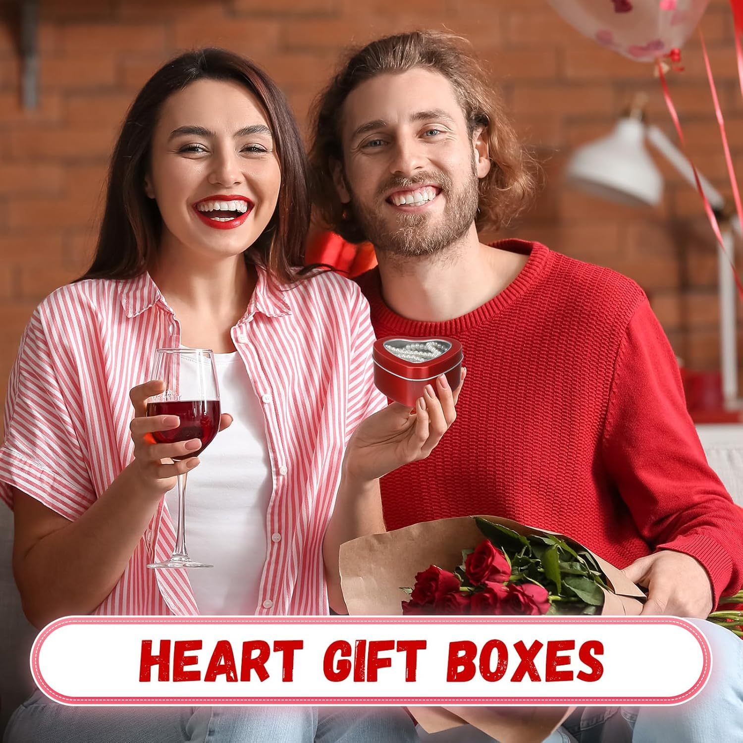 6 Heart-shaped Metal Tins with Clear Lids