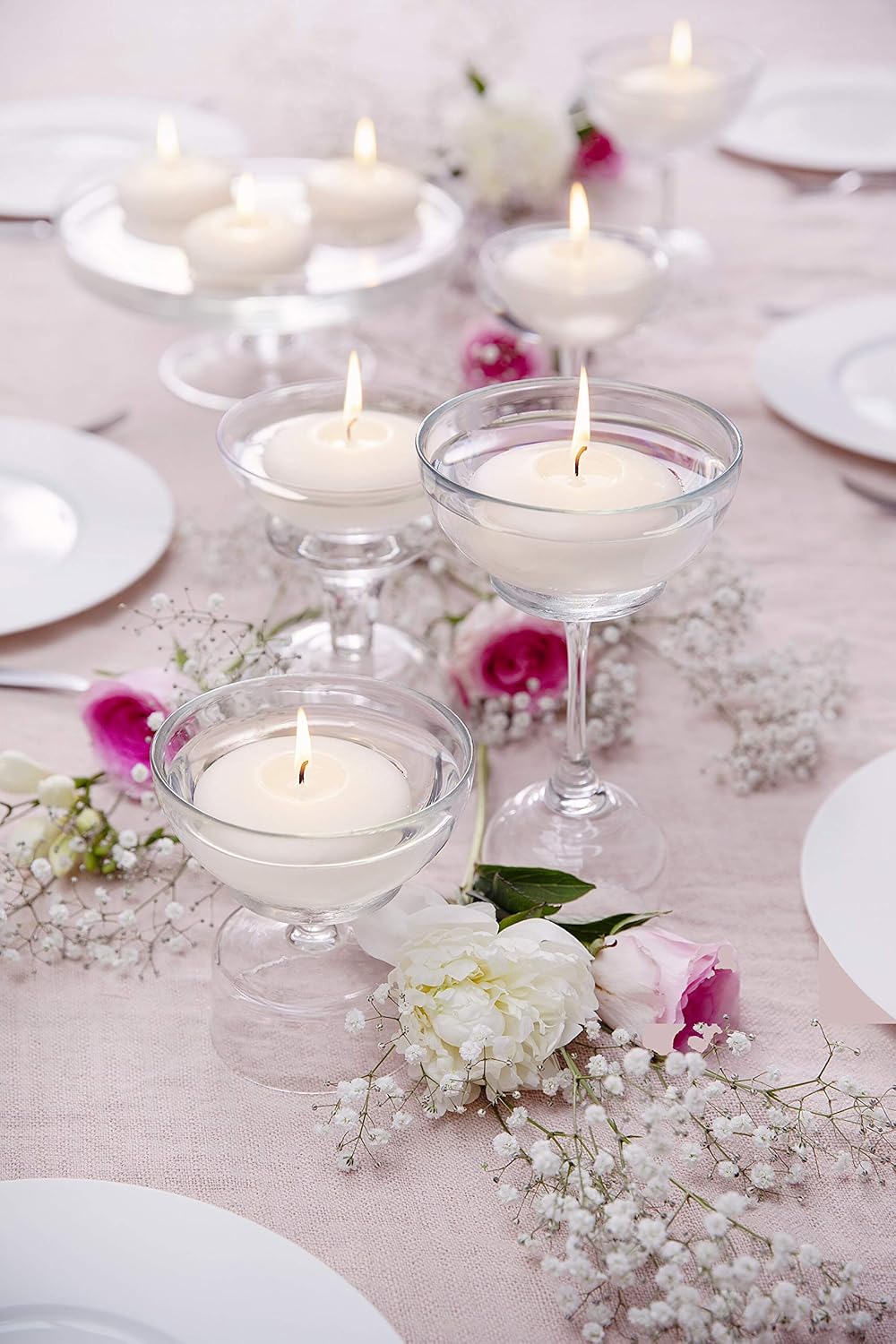 40 White Floating Candles - Elegant and Smooth Burning for Parties