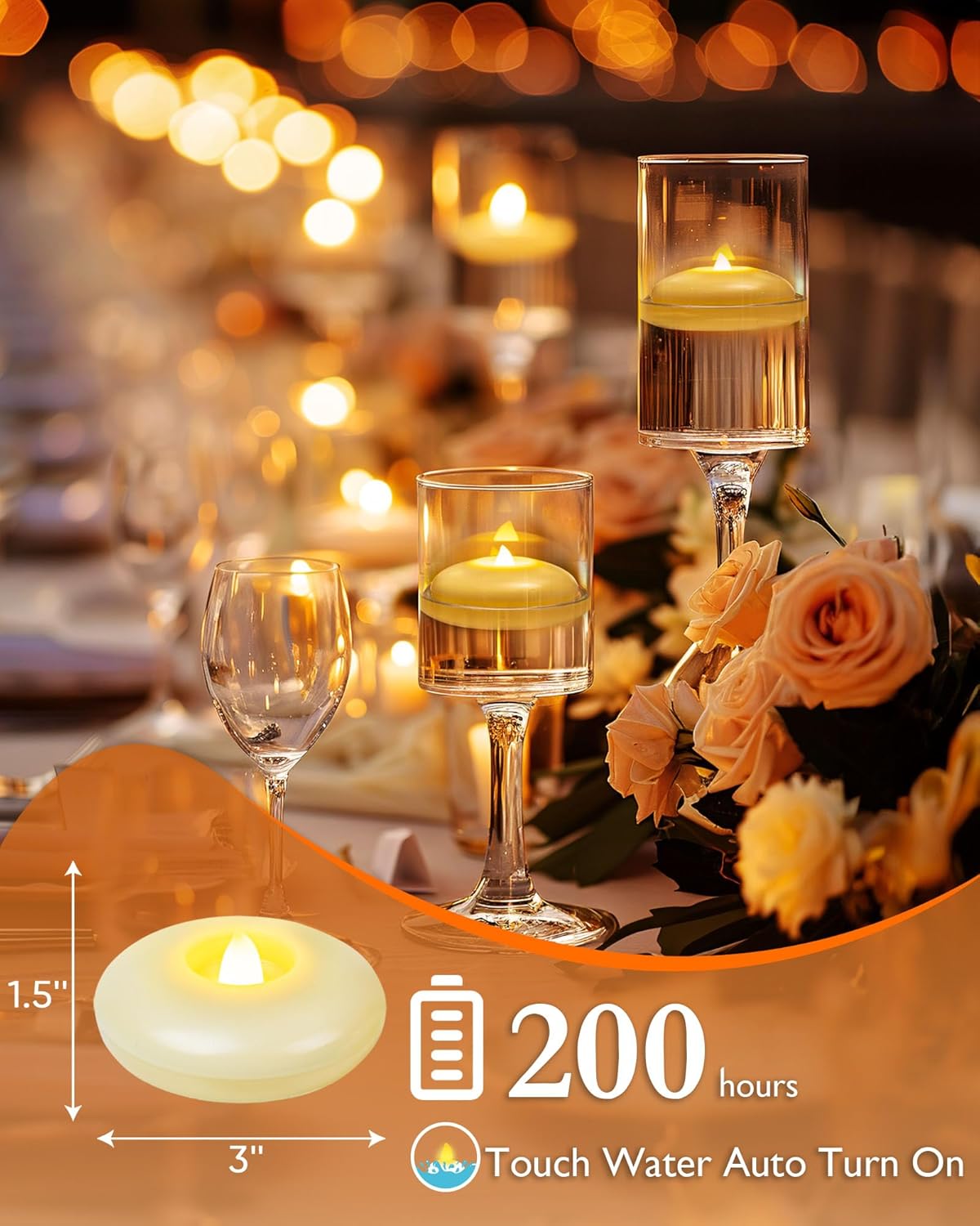 Homemory 24 Pack 3 Flameless LED Floating Candles Ivory Base