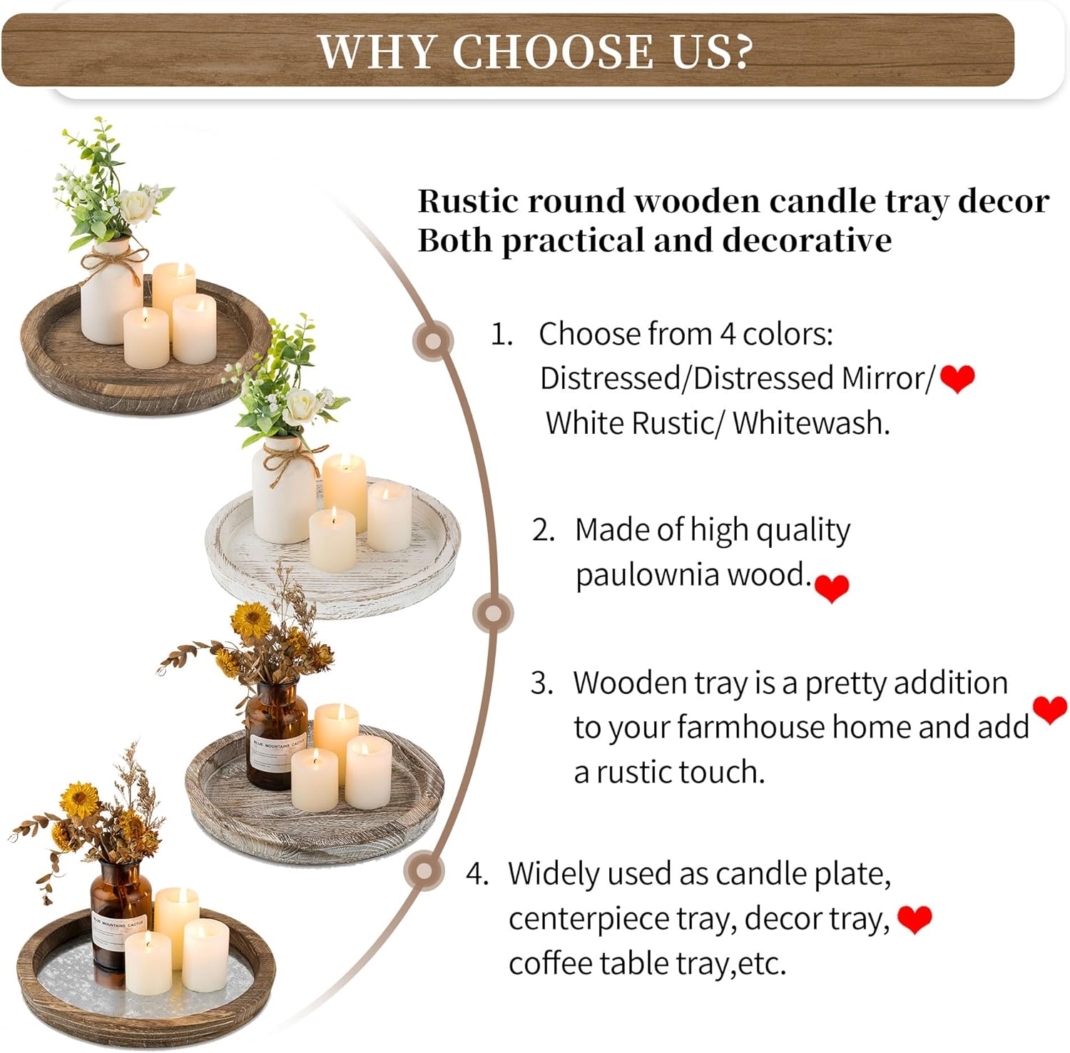 Hanobe Small Candle Plate Holder Rustic Wooden Table Centerpiece