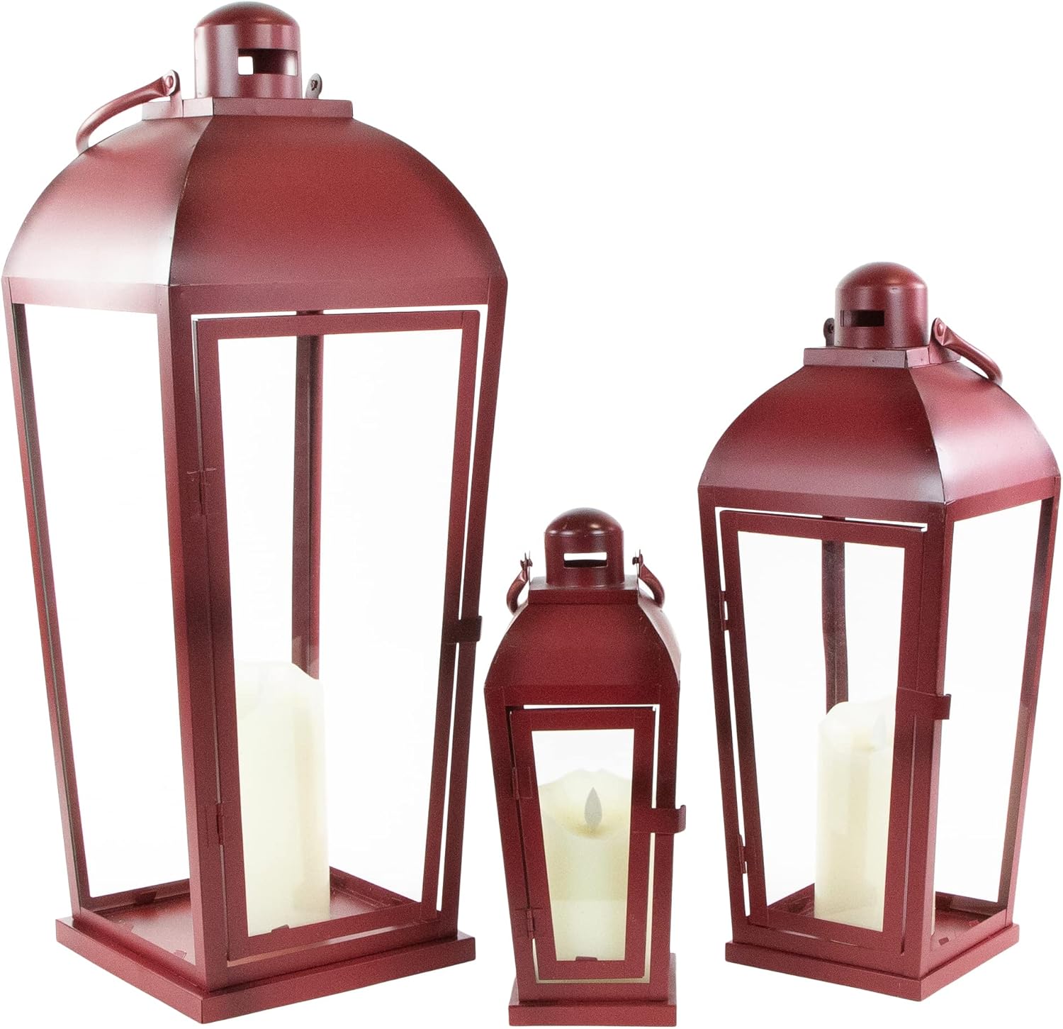 Set of 3 Red Antique Candle Lanterns