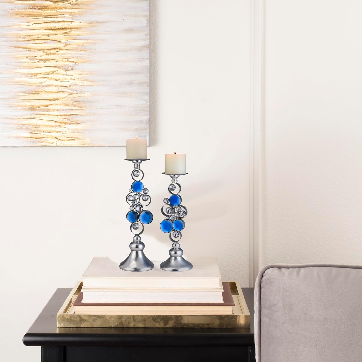 Elegant Candleholder Set 14 16 Silver Vanilla Candles