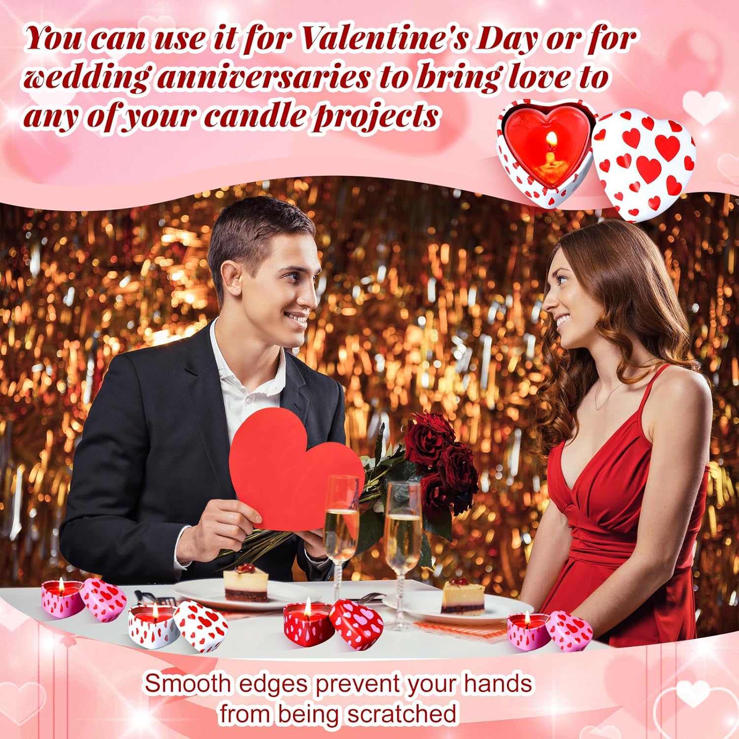 Valentines Heart Candle Tins - 24 Piece Set for DIY Gifting