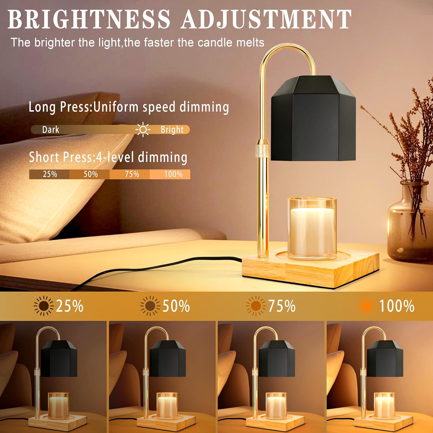 Cozy Flameless Candle Warmer Timer Dimmable Safe for Candles and Wax