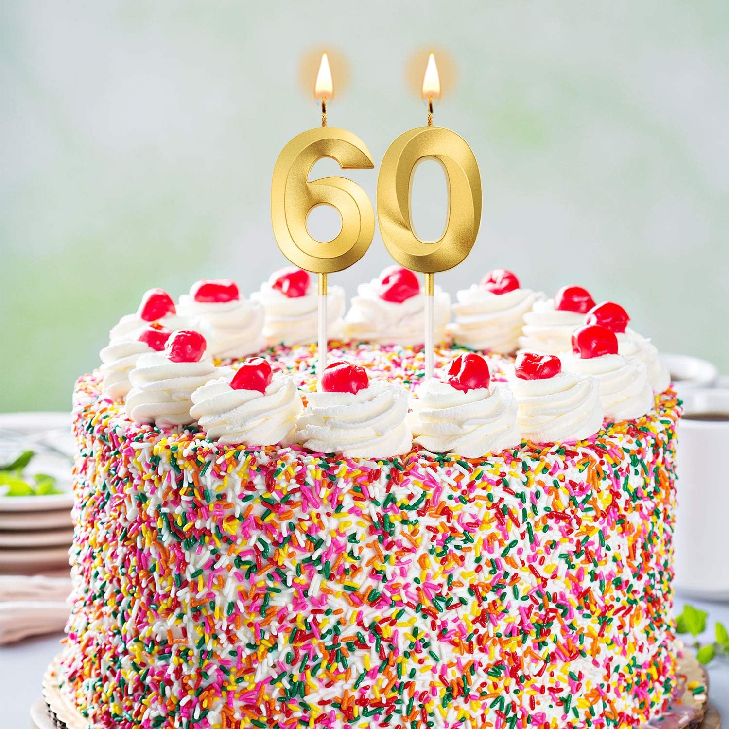 Golden Number 60th Birthday Candles for Cake Topper Decorations