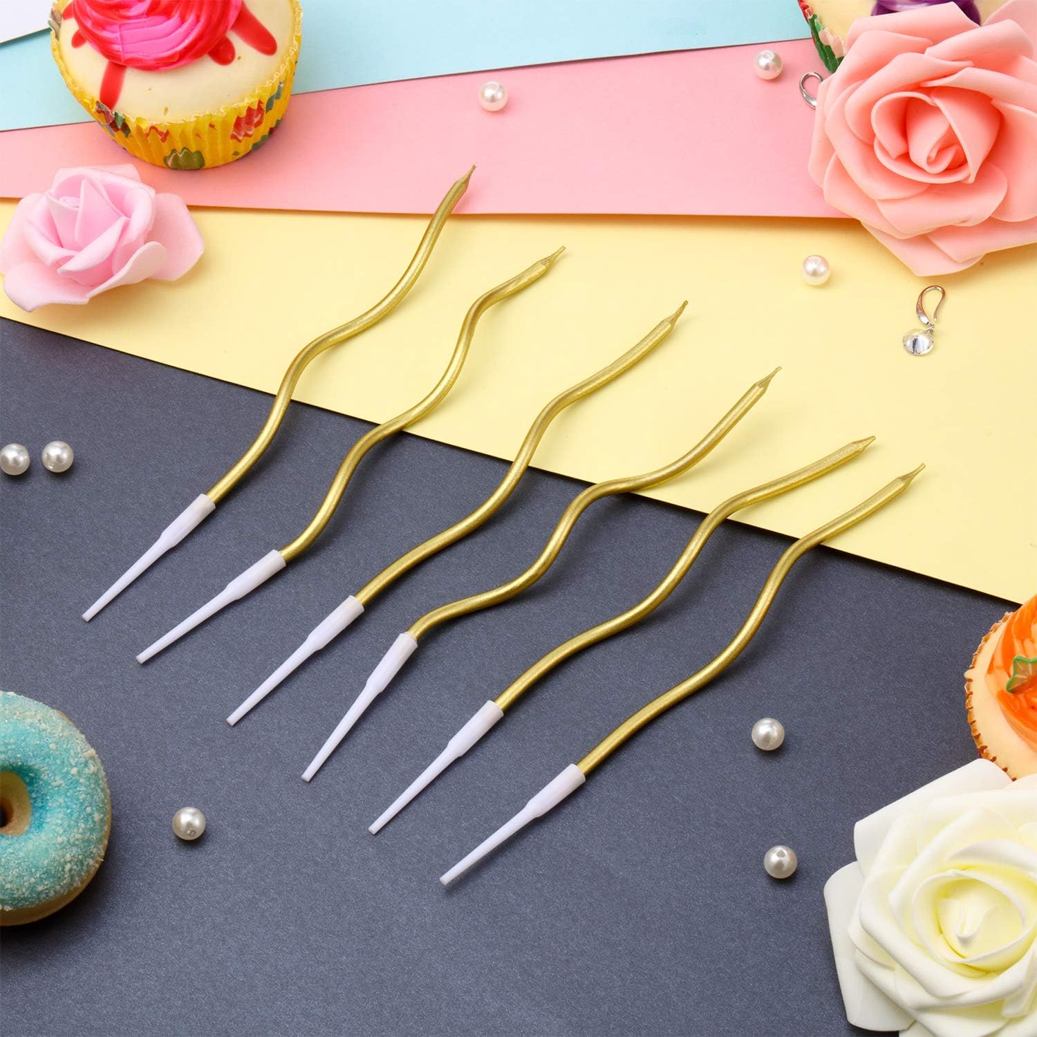 Twisty Metallical Birthday Candles with Holders