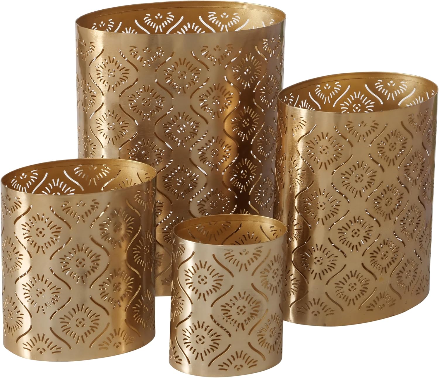 WHW Modernist Home Metal Candle Holder Set 4-Piece Gold Star-Gazer Lattice