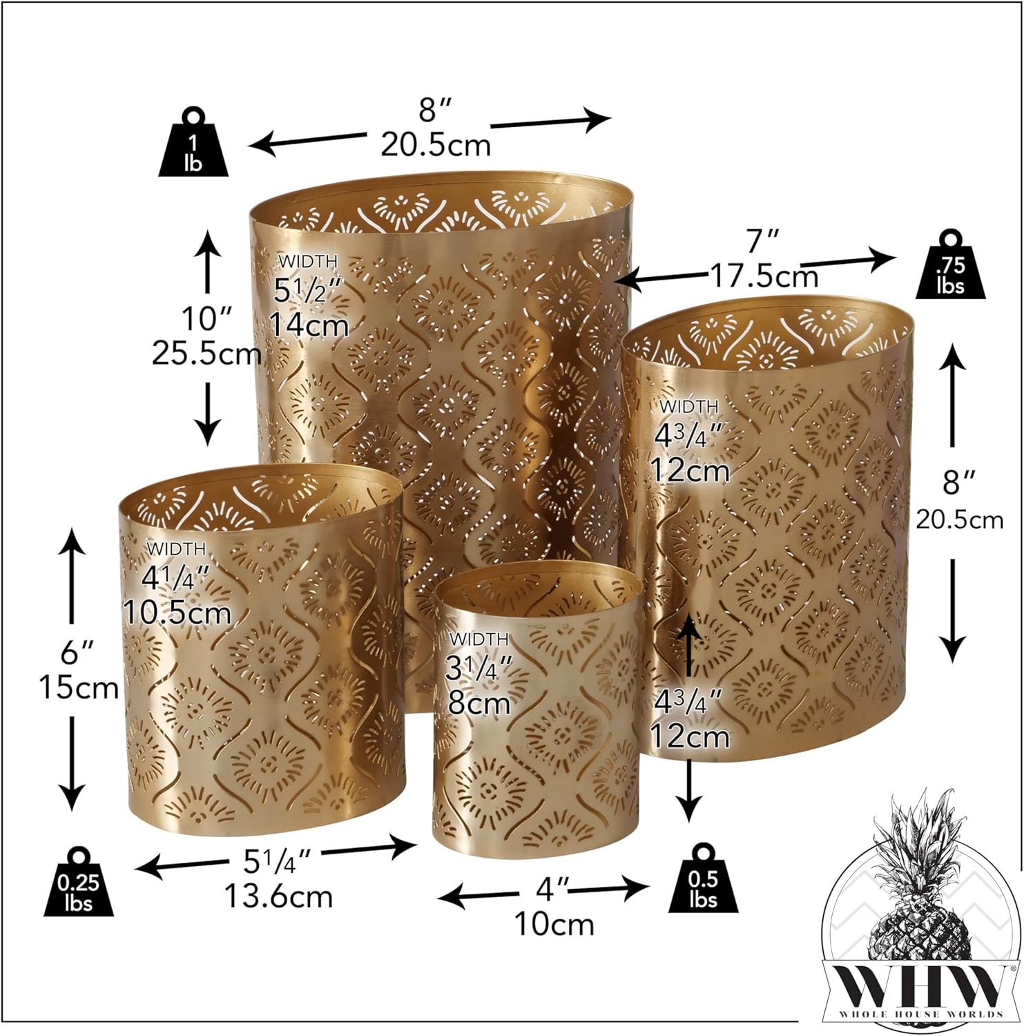 WHW Modernist Home Metal Candle Holder Set 4-Piece Gold Star-Gazer Lattice