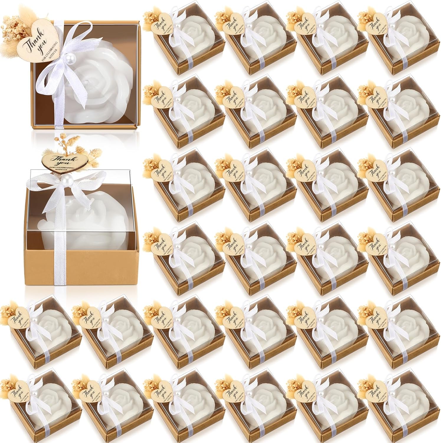 Threlaco 50 Sets Wedding Rose Candles Favor Bulk