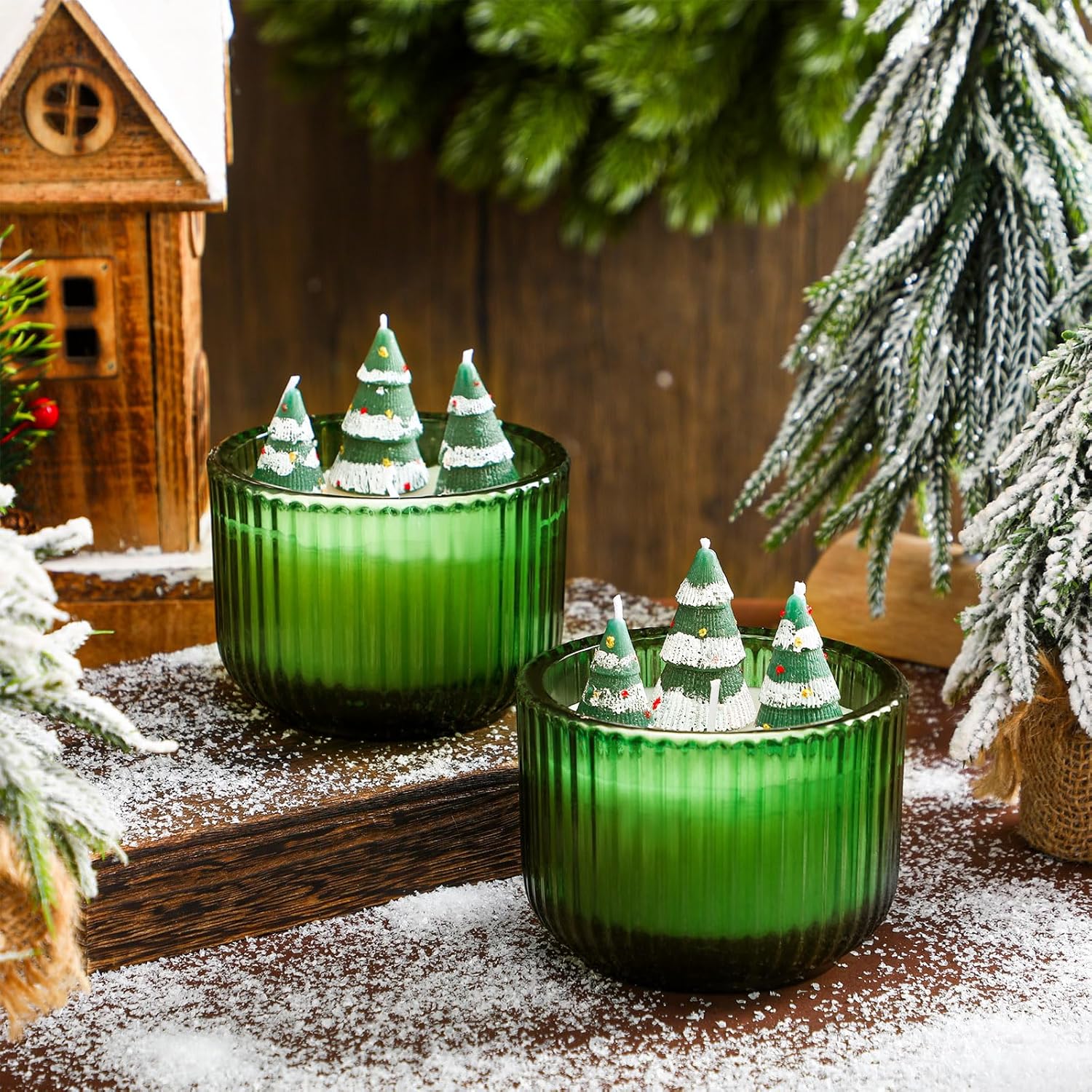 2 Pack Christmas Aspen Scented Candles Dark Green Classic