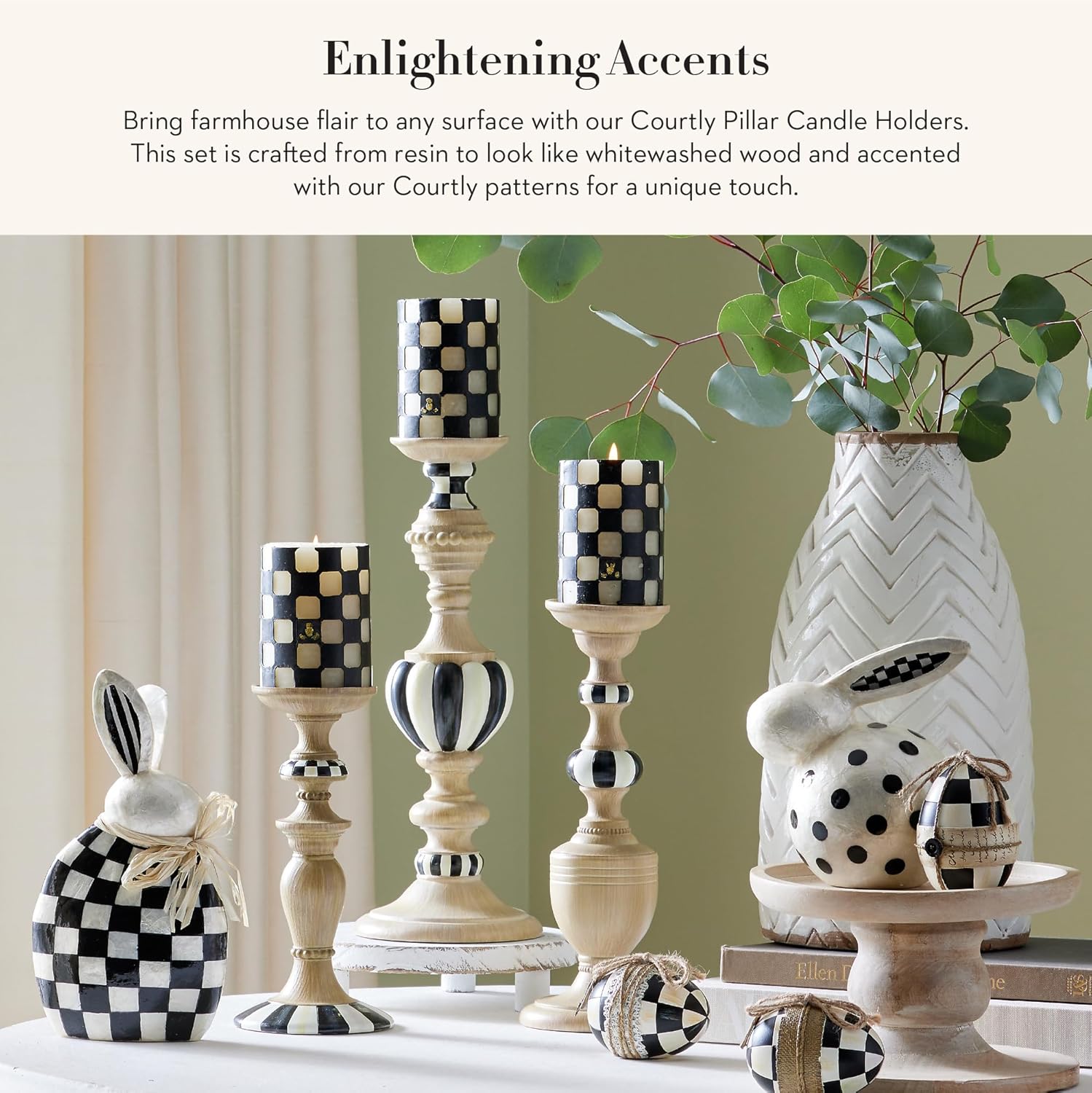 Elegant Black White Candle Holder Set