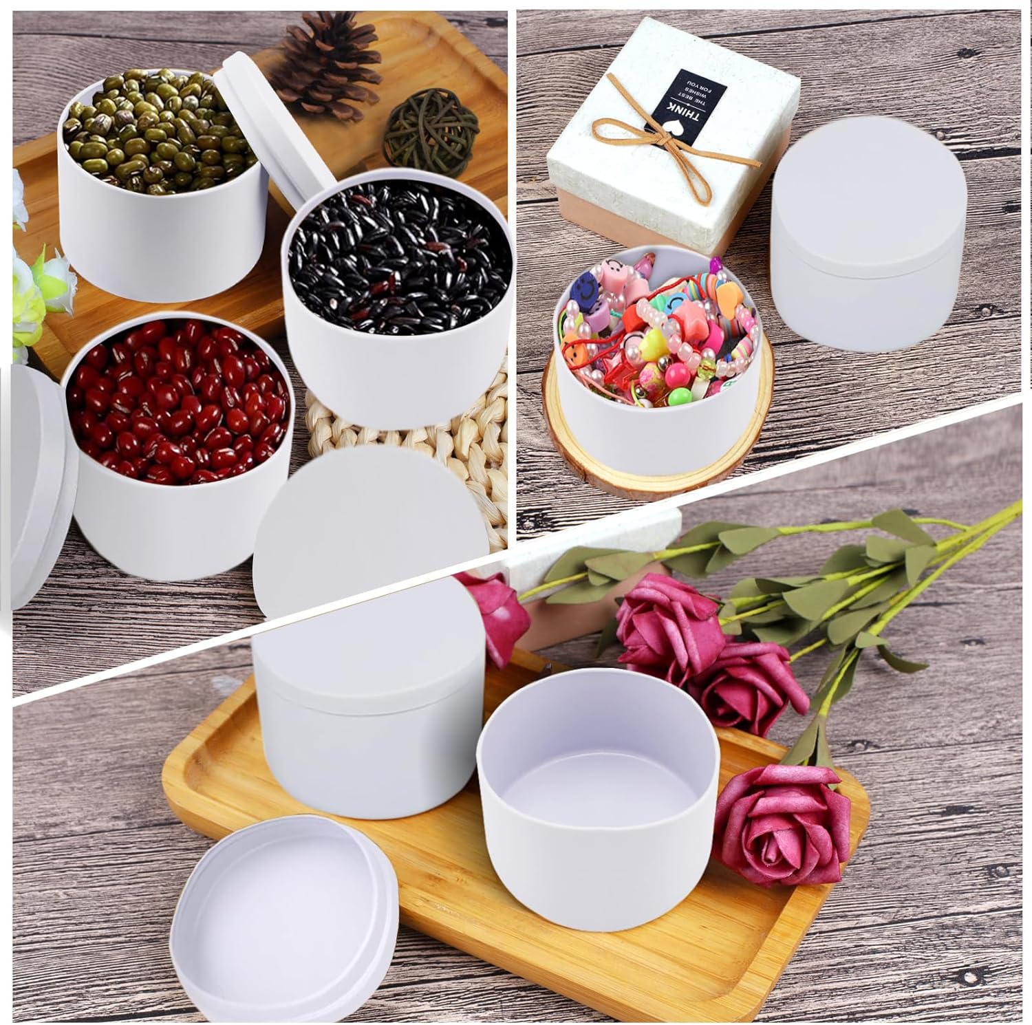 BBAXI 24 Pcs White Candle Tins with Lids Black Empty 4 oz