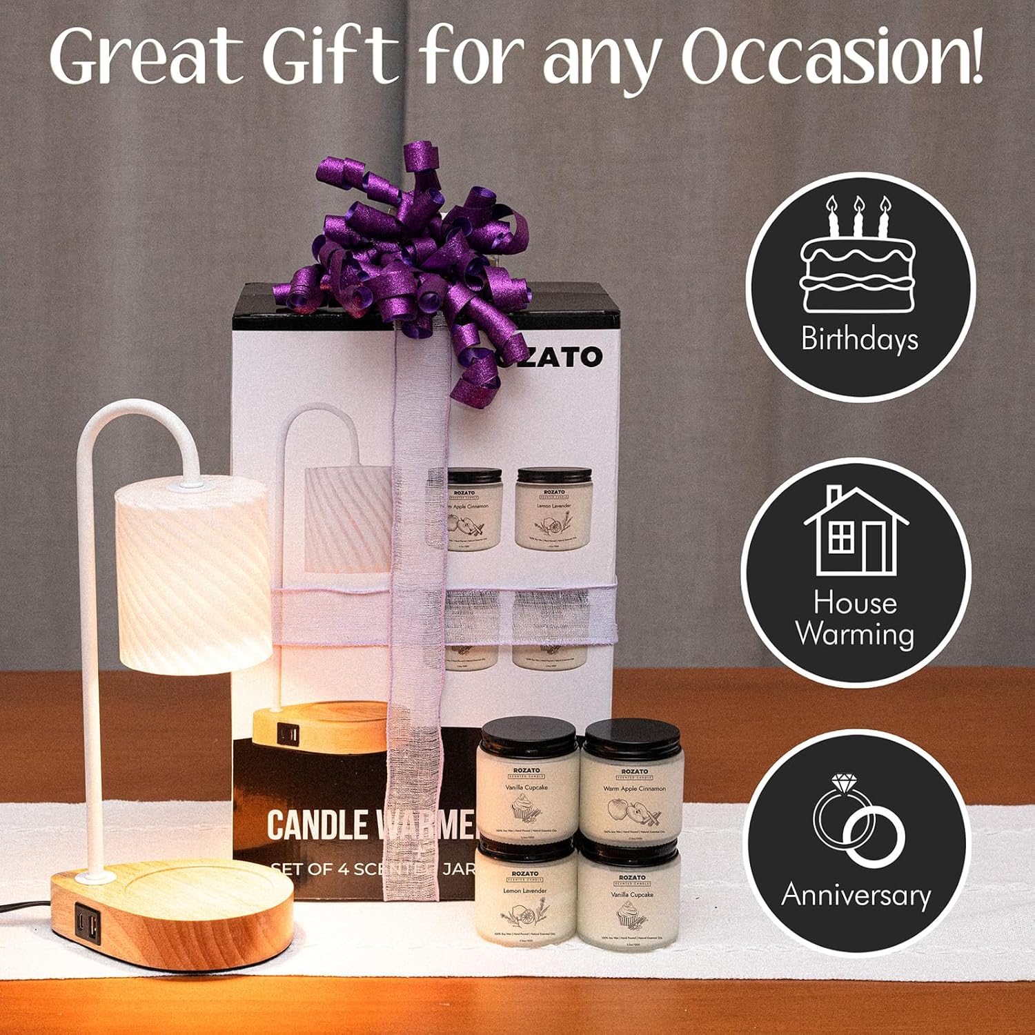 ROZATO Candle Warmer Lamp with 4 Candles Perfect for Home
