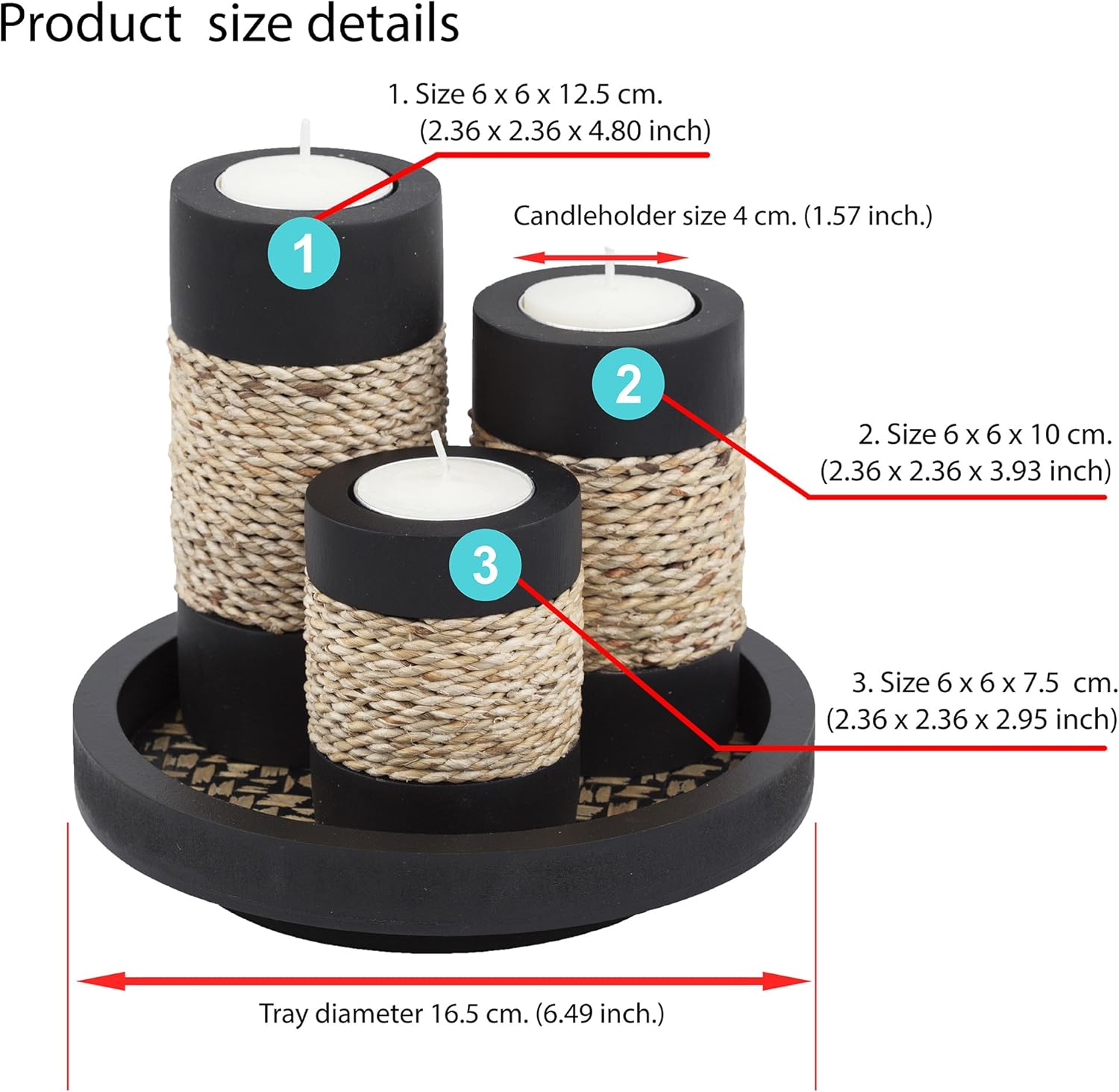 Iyara Craft Tealight Candle Holders Set of 3 with Tray 1
