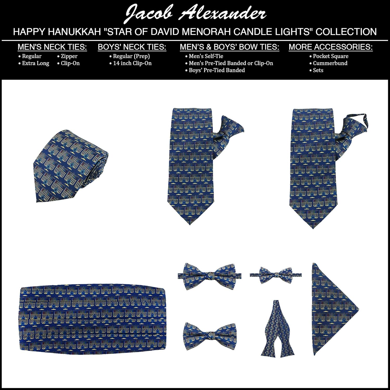 Menorah Candle Clip-On Tie Hanukkah Jewish Accessories