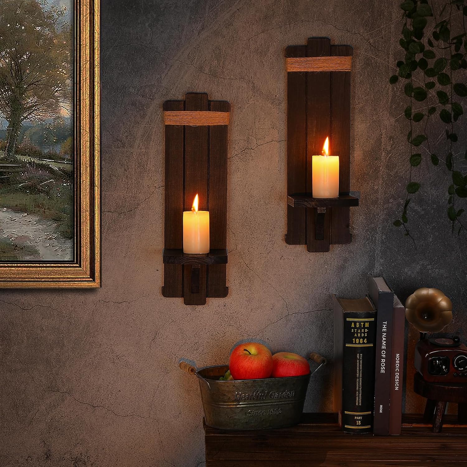 AlphaTool Rustic Gothic Wood Wall Sconces Set of 2
