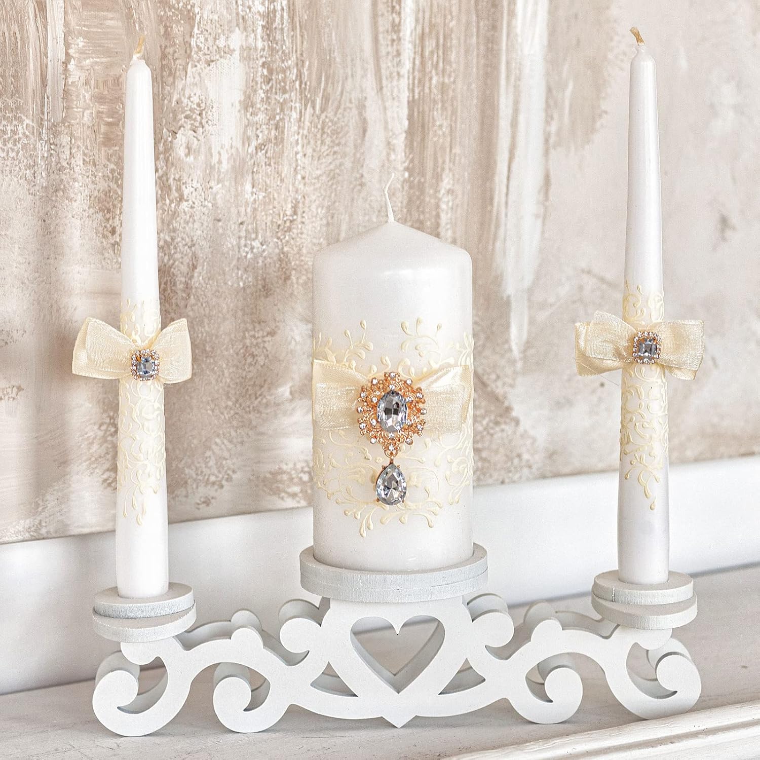 Elegant Big White Unity Candle Set