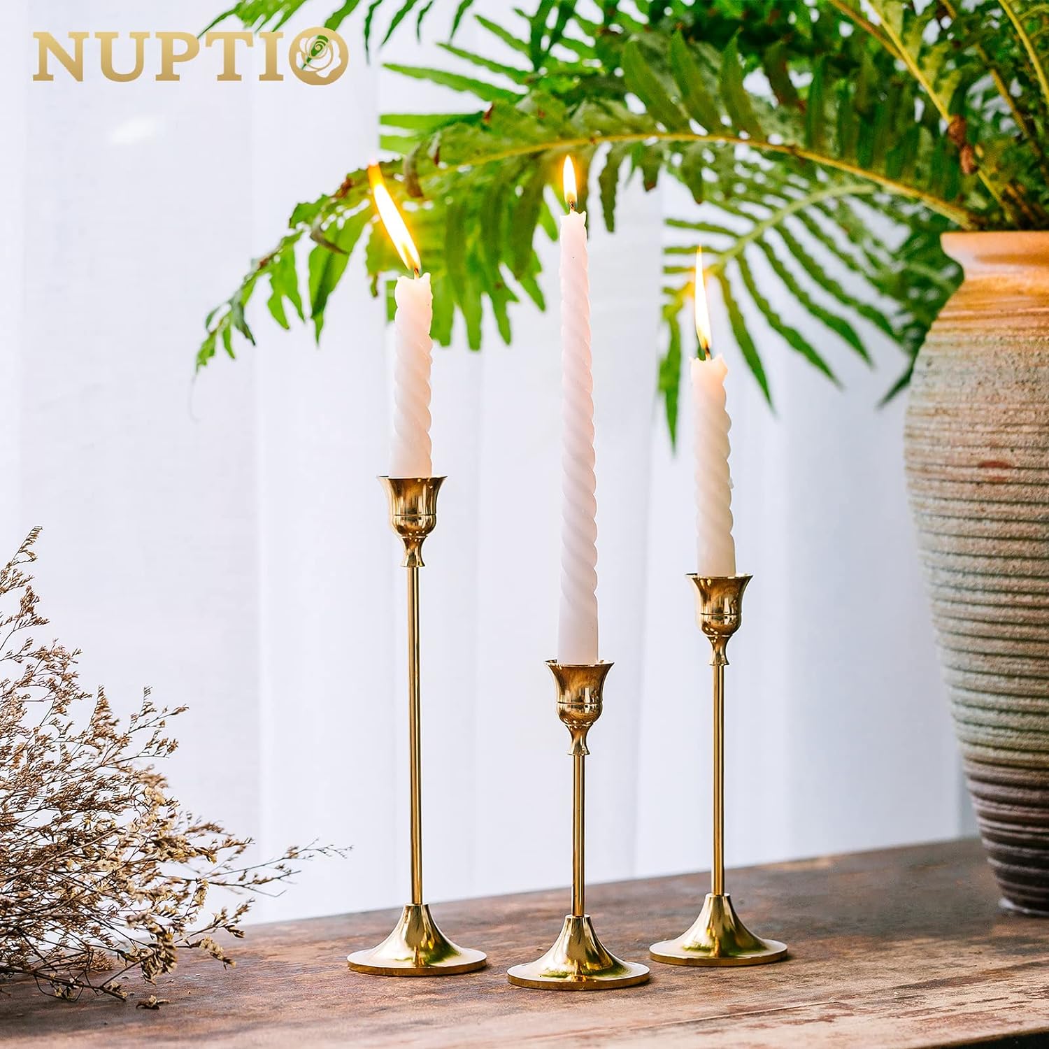 Brass Gold Candleholders Set - Taper Candle Stands