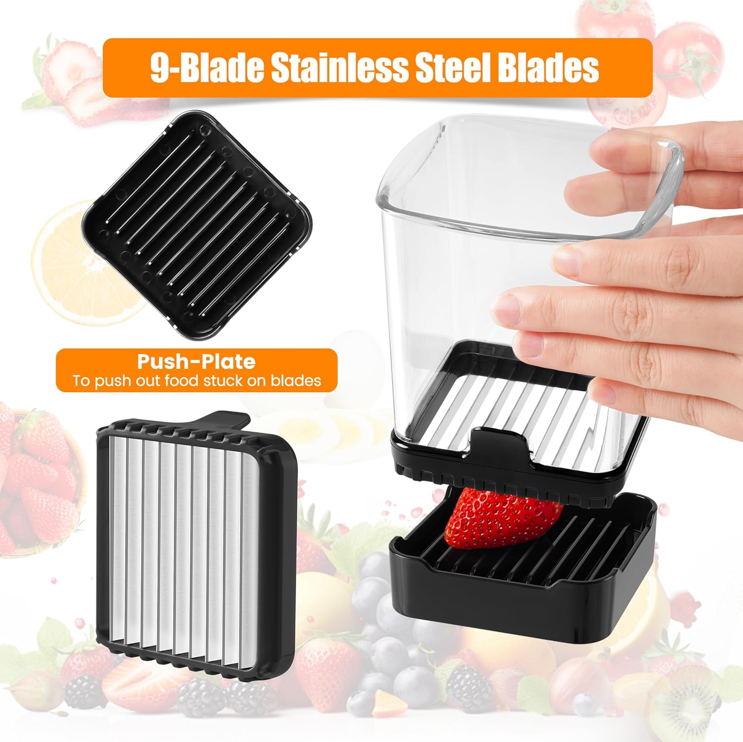 Efficient Fruit Slicer with 9 Blades and Detachable Design