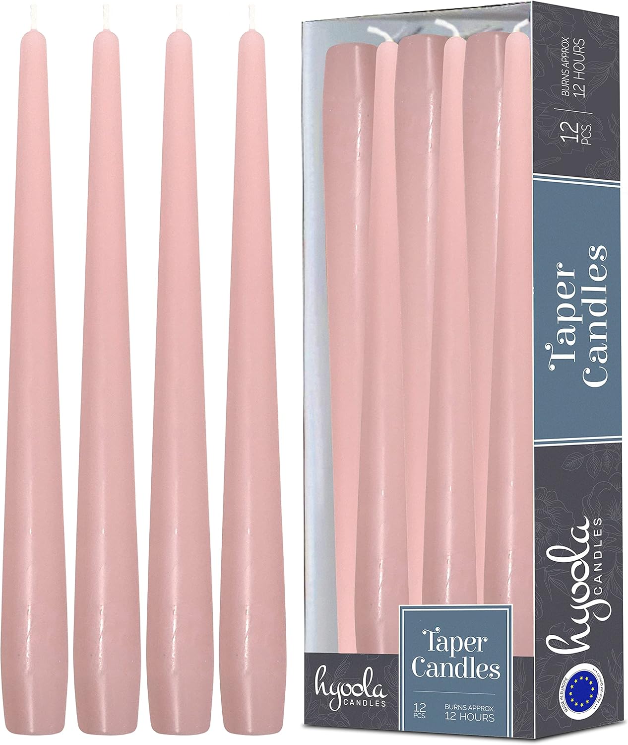 Hyoola Tall Taper Candles - 10 Hour Burn Time - 12 Light Pink