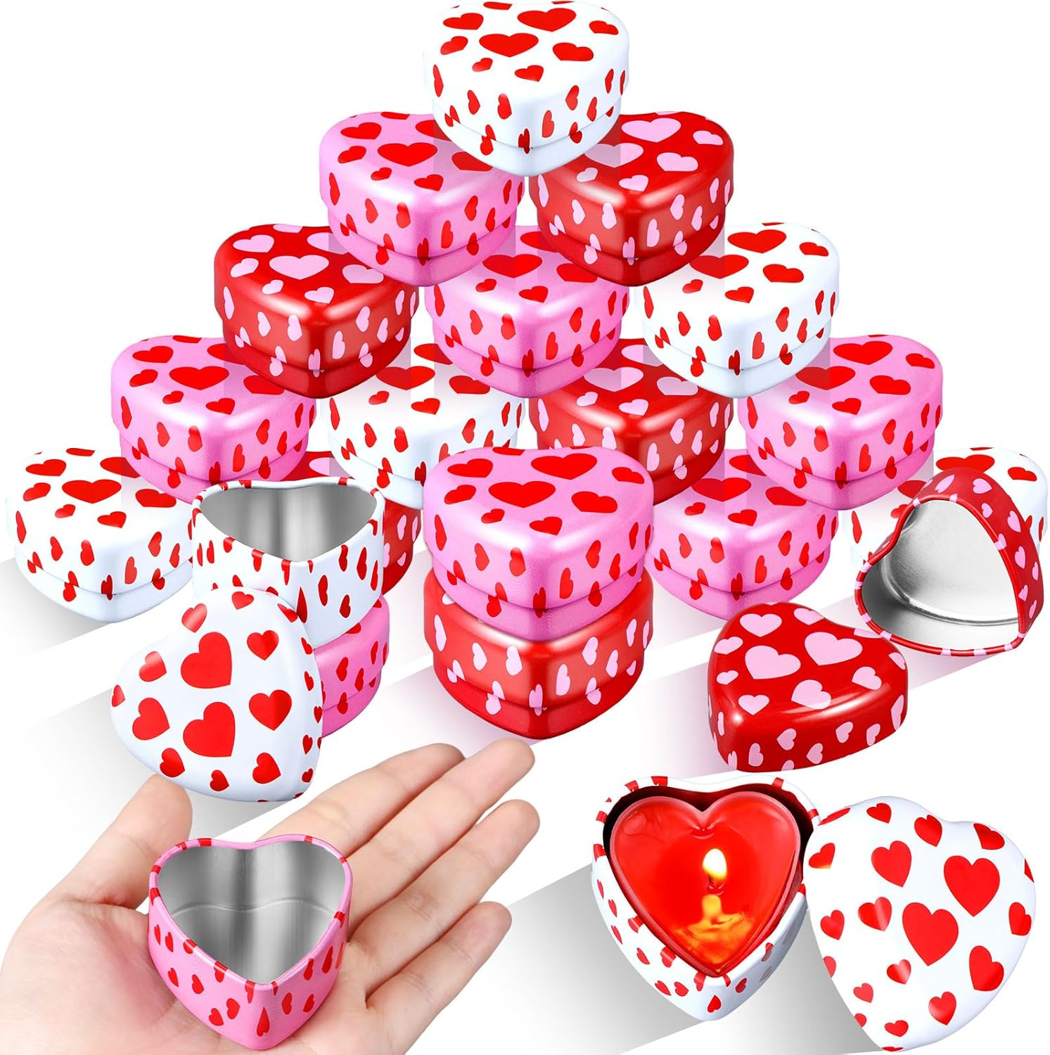 Valentines Heart Candle Tins - 24 Piece Set for DIY Gifting