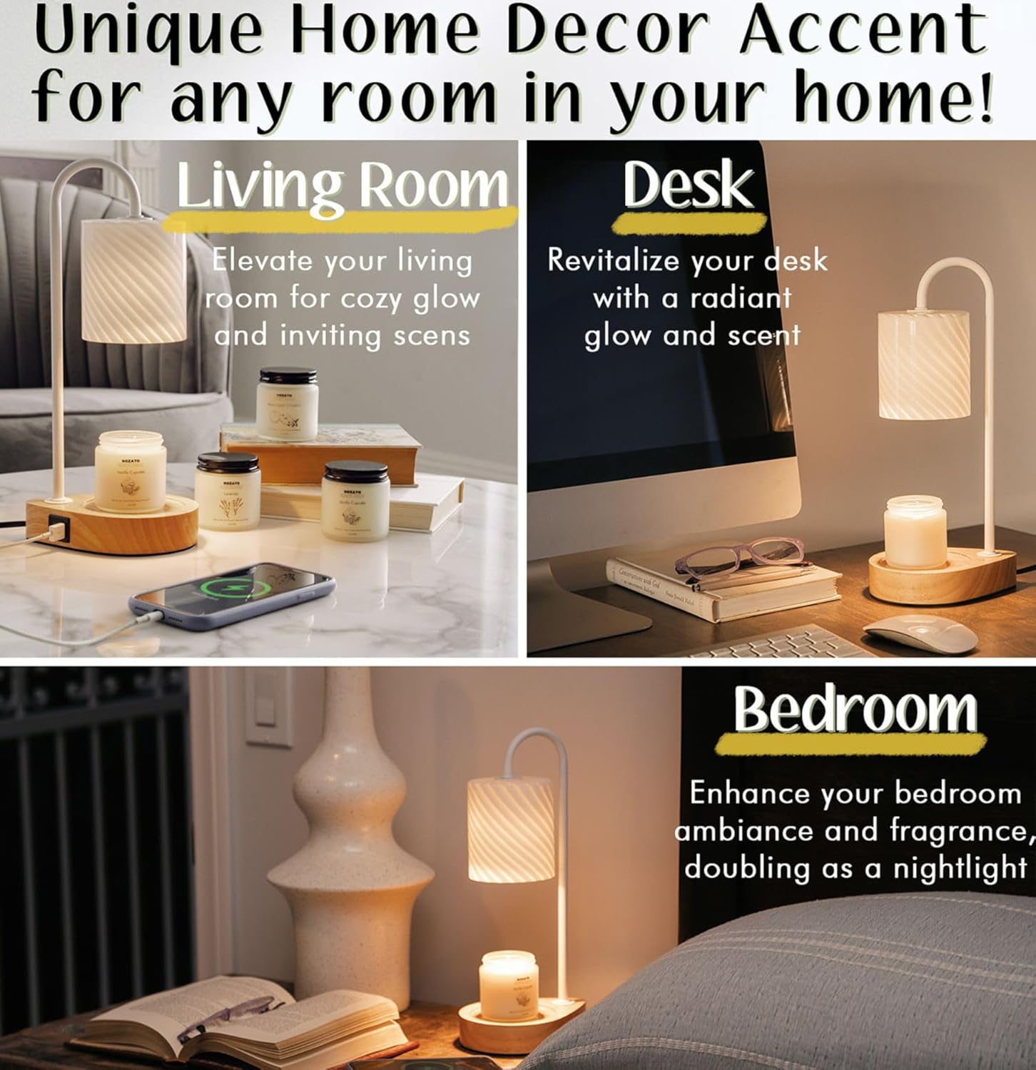 ROZATO Candle Warmer Lamp with 4 Candles Perfect for Home