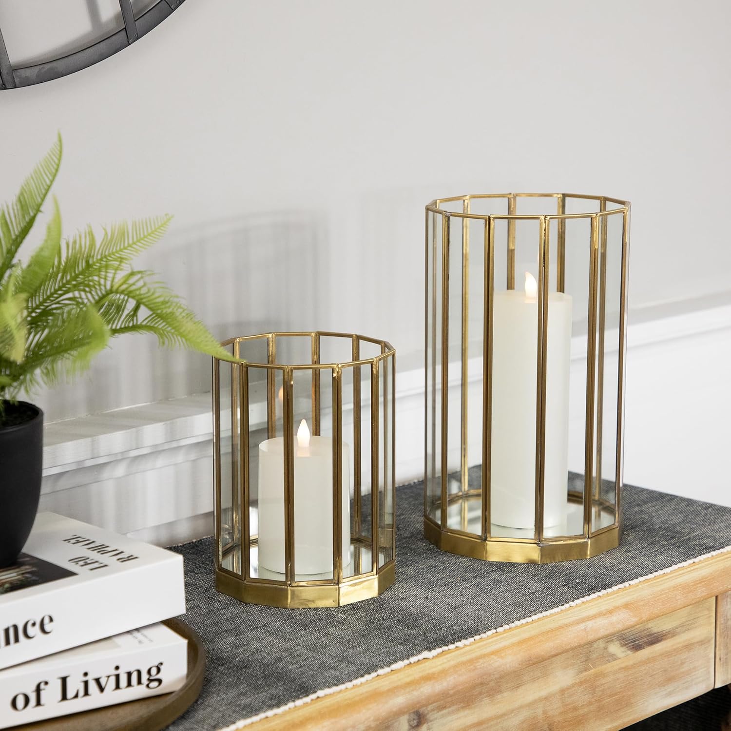 Weatherproof hurricane mirrored candle holders set of 2 in brass 1175 inch