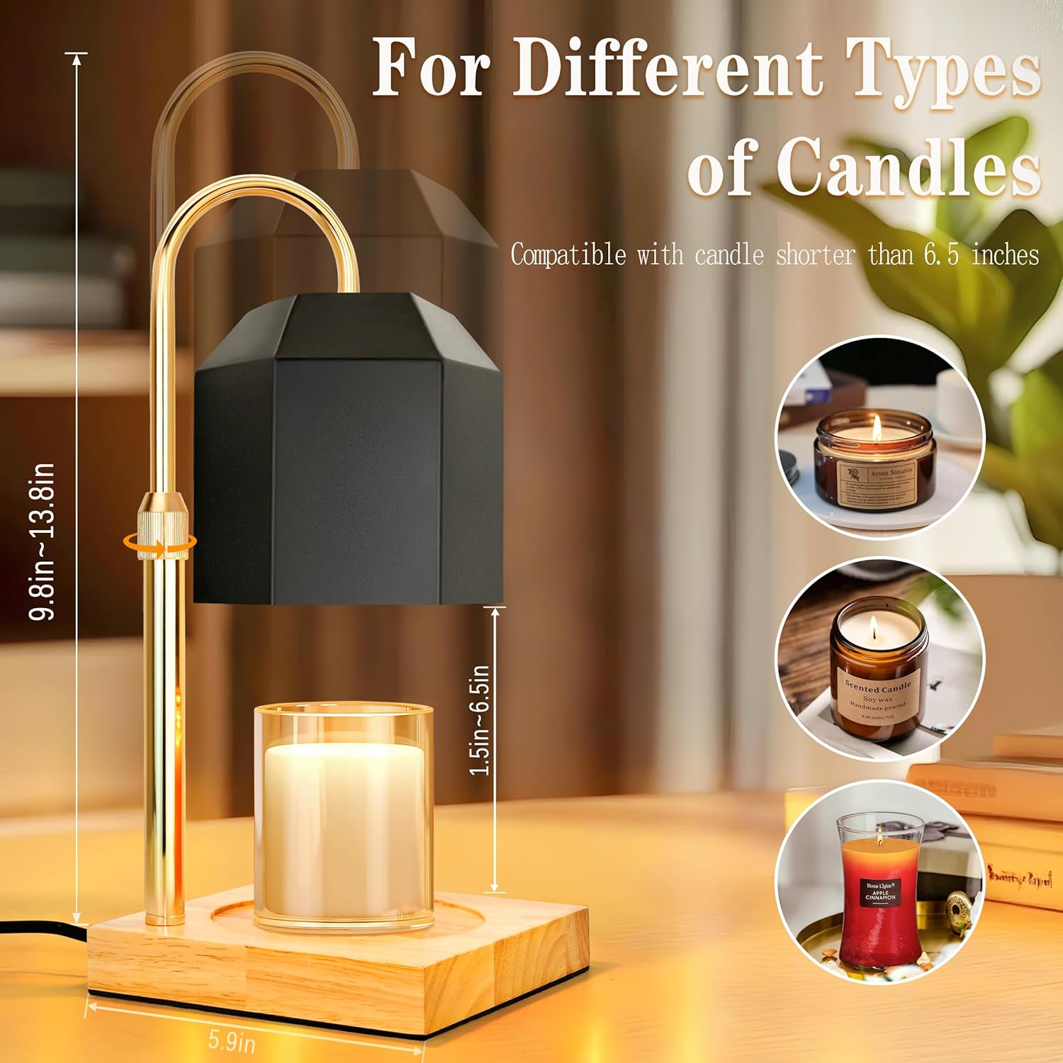 Cozy Flameless Candle Warmer Timer Dimmable Safe for Candles and Wax