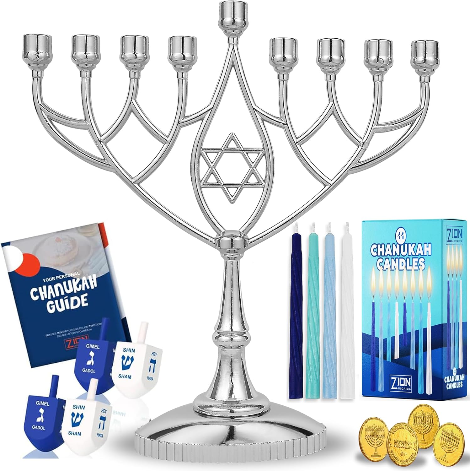 Complete Hanukkah Sturdy Perfect Size Menorah Kit