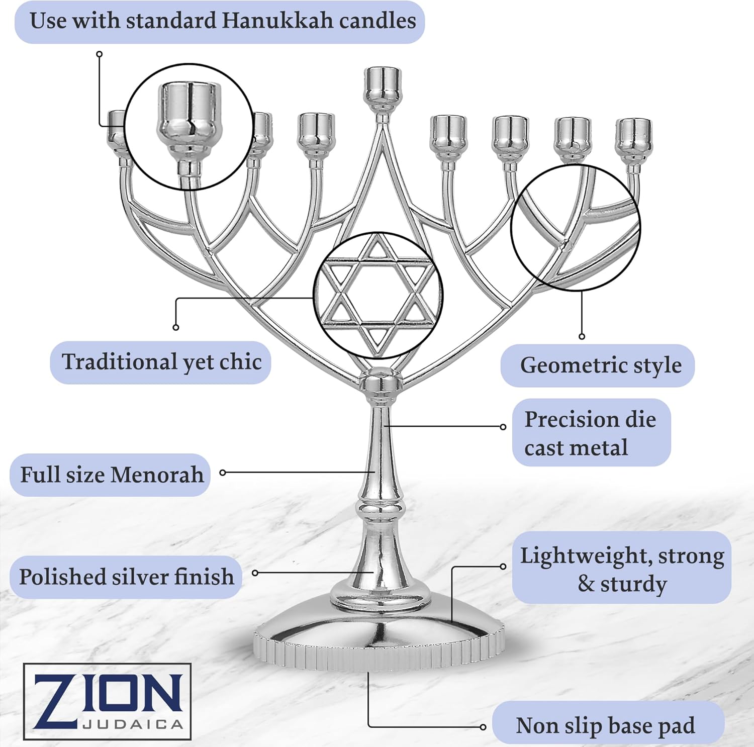 Complete Hanukkah Sturdy Perfect Size Menorah Kit