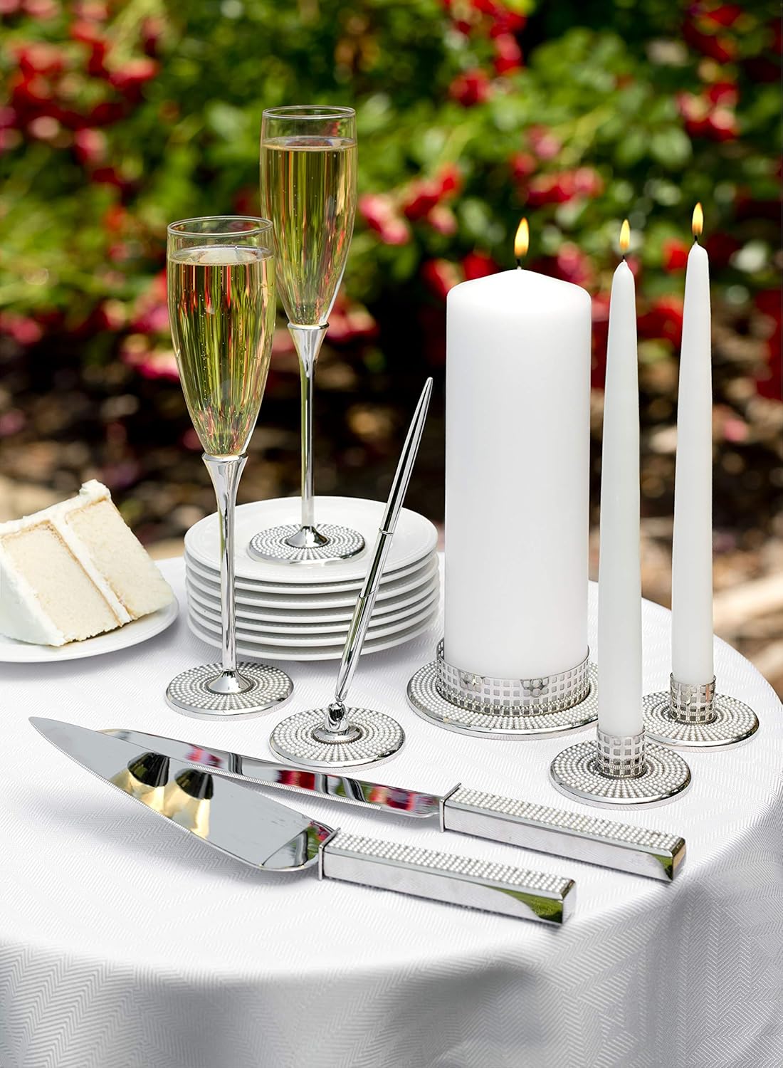 Sleek Vintage Pearl Wedding Candle Holder Set