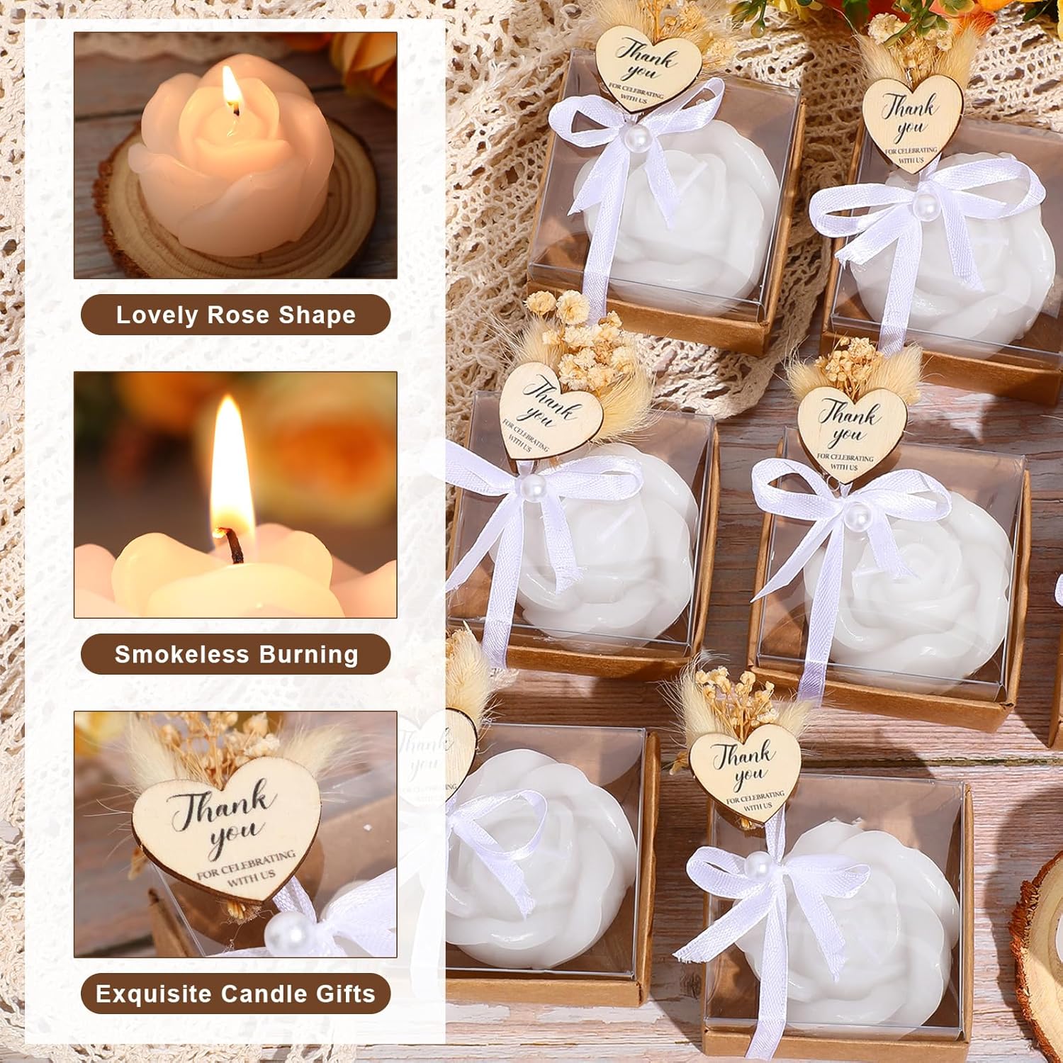 Threlaco 50 Sets Wedding Rose Candles Favor Bulk