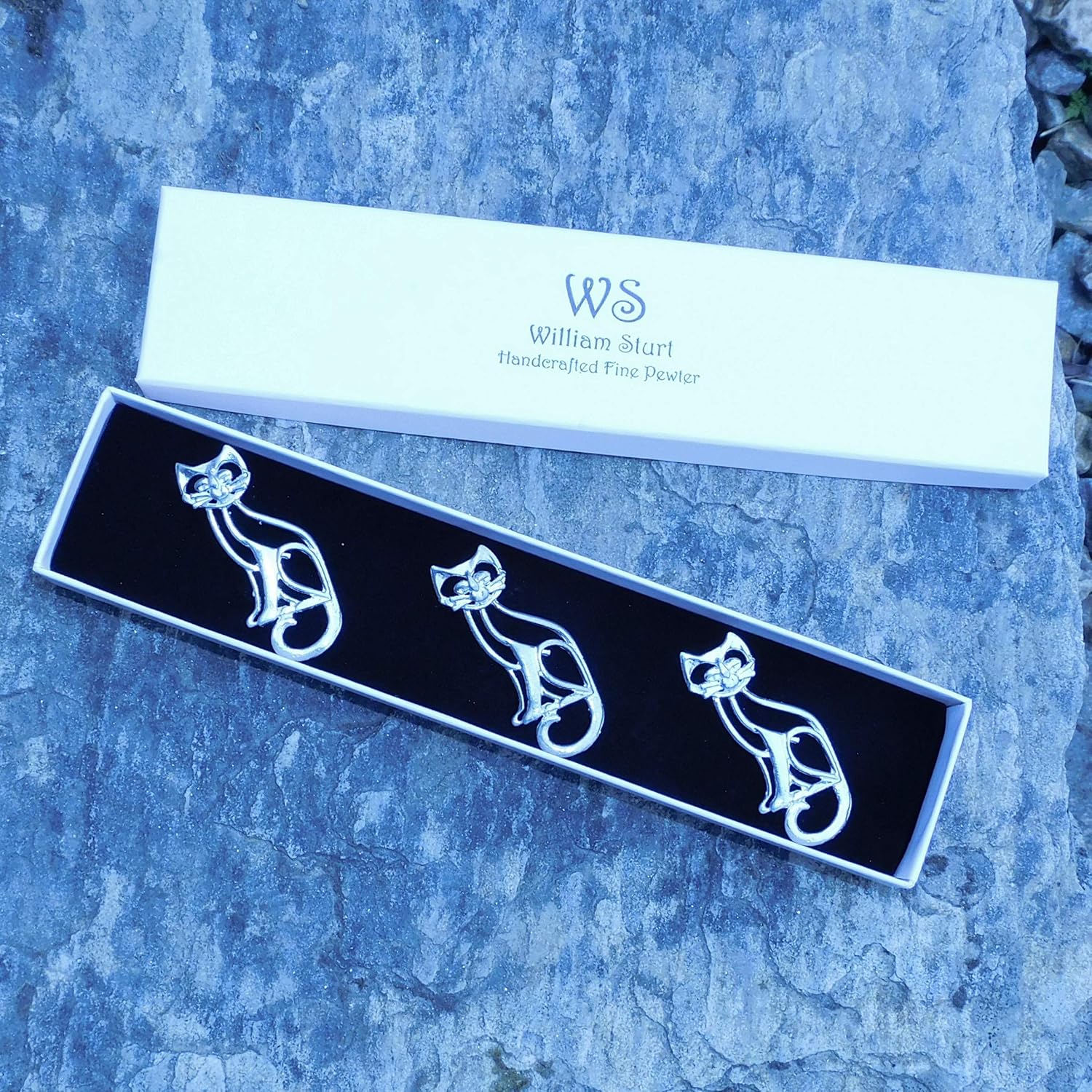 3-Piece Cat Candle Pin Set Fine Pewter by William Sturt