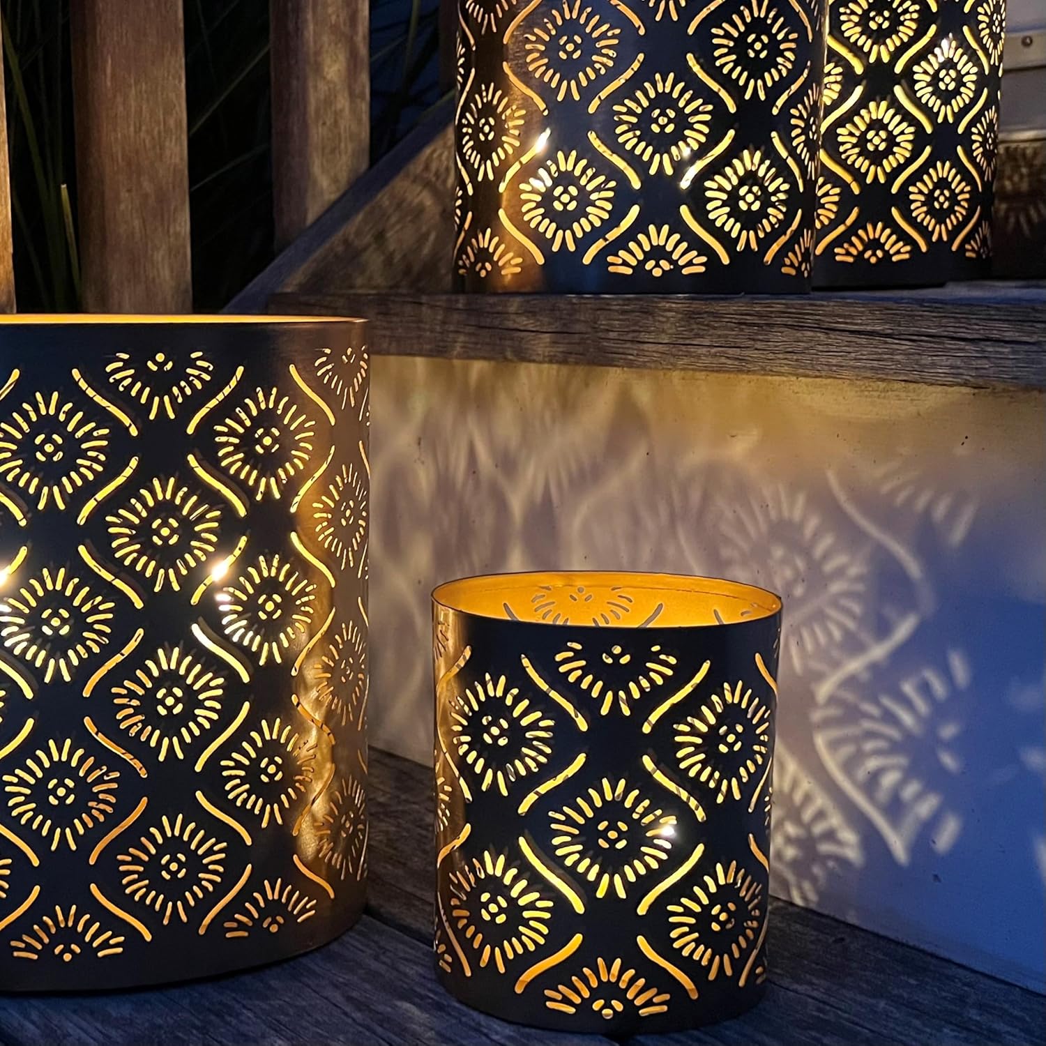 WHW Modernist Home Metal Candle Holder Set 4-Piece Gold Star-Gazer Lattice