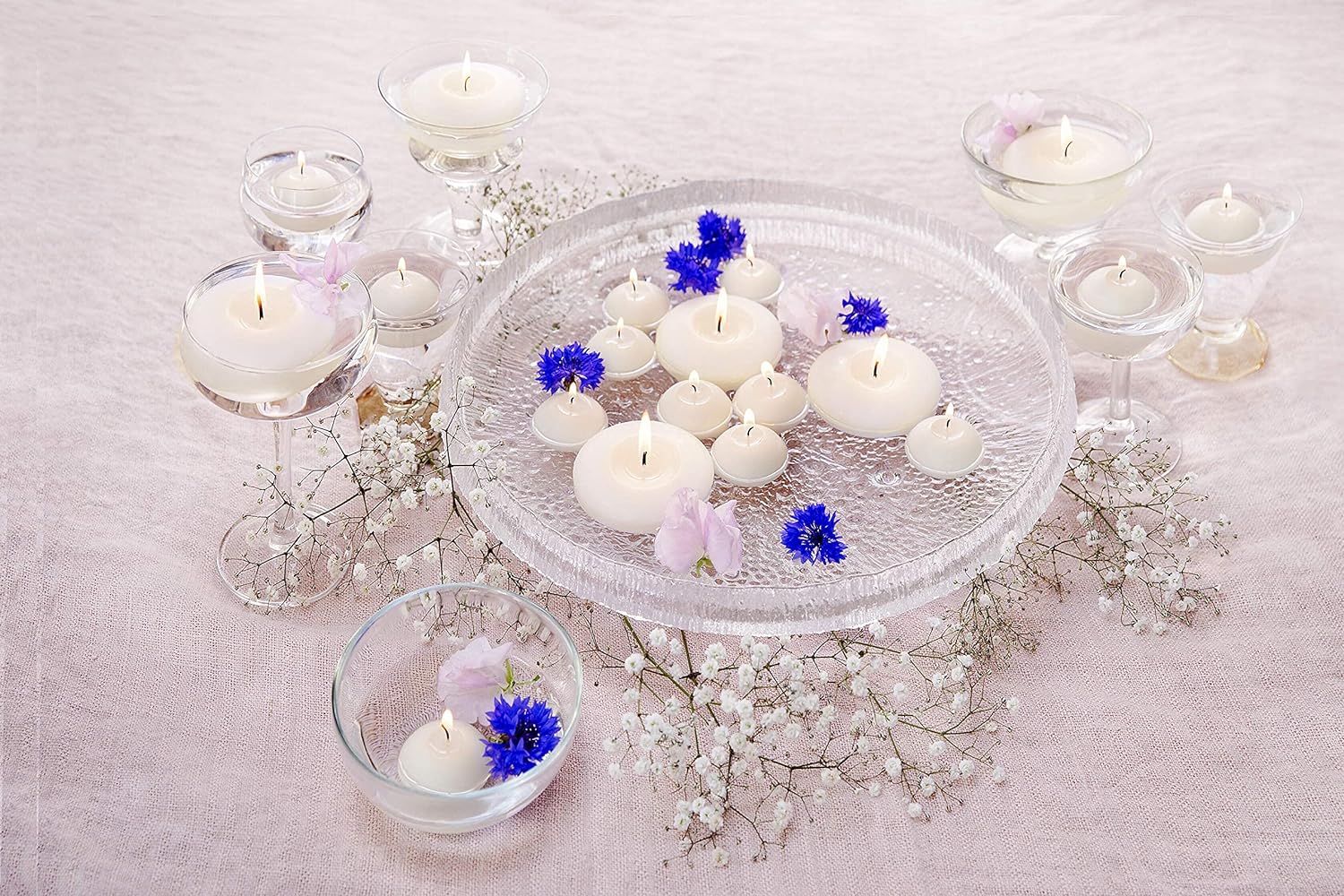 40 White Floating Candles - Elegant and Smooth Burning for Parties
