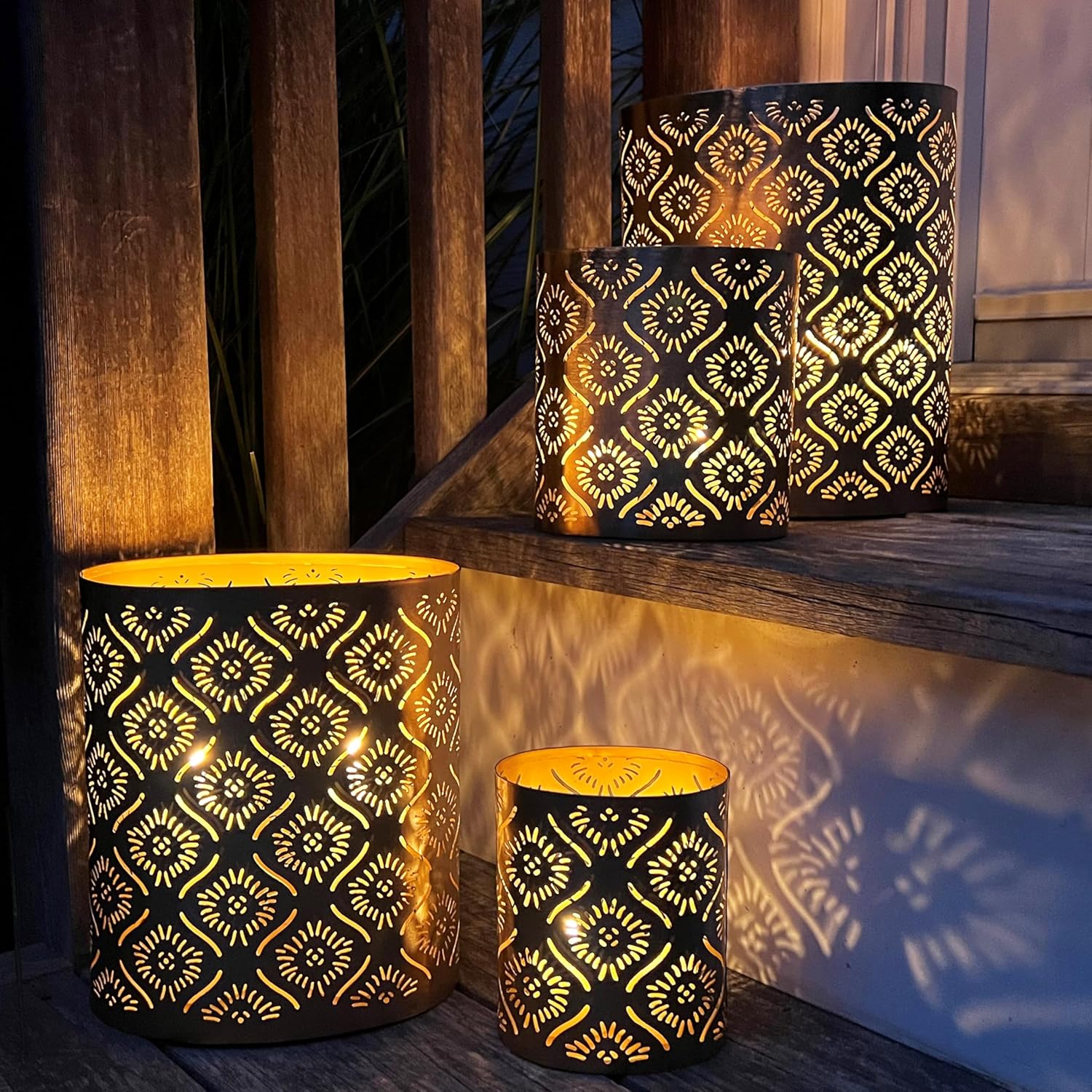 WHW Modernist Home Metal Candle Holder Set 4-Piece Gold Star-Gazer Lattice