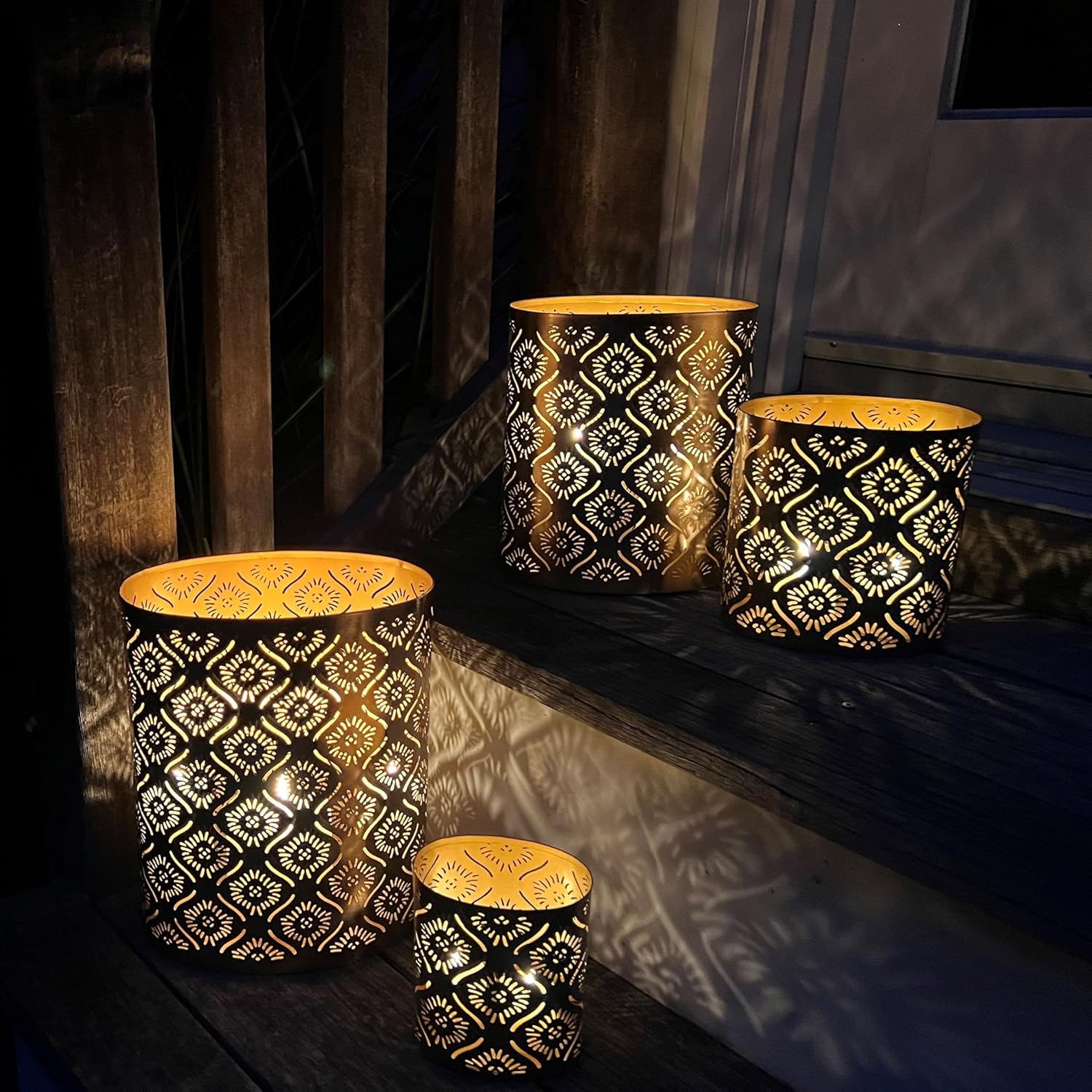 WHW Modernist Home Metal Candle Holder Set 4-Piece Gold Star-Gazer Lattice