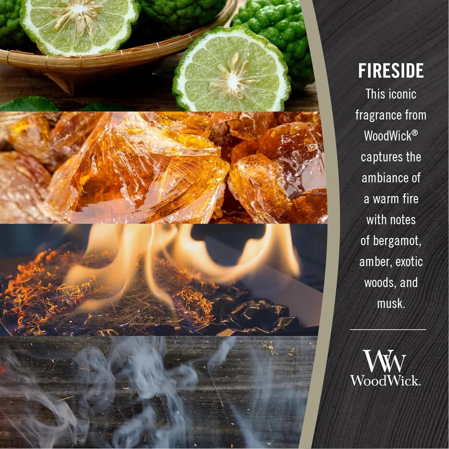 WoodWick Medium Hourglass Candle - Fireside Scent Soy Blend crackling Wick 97oz Perfect Gift