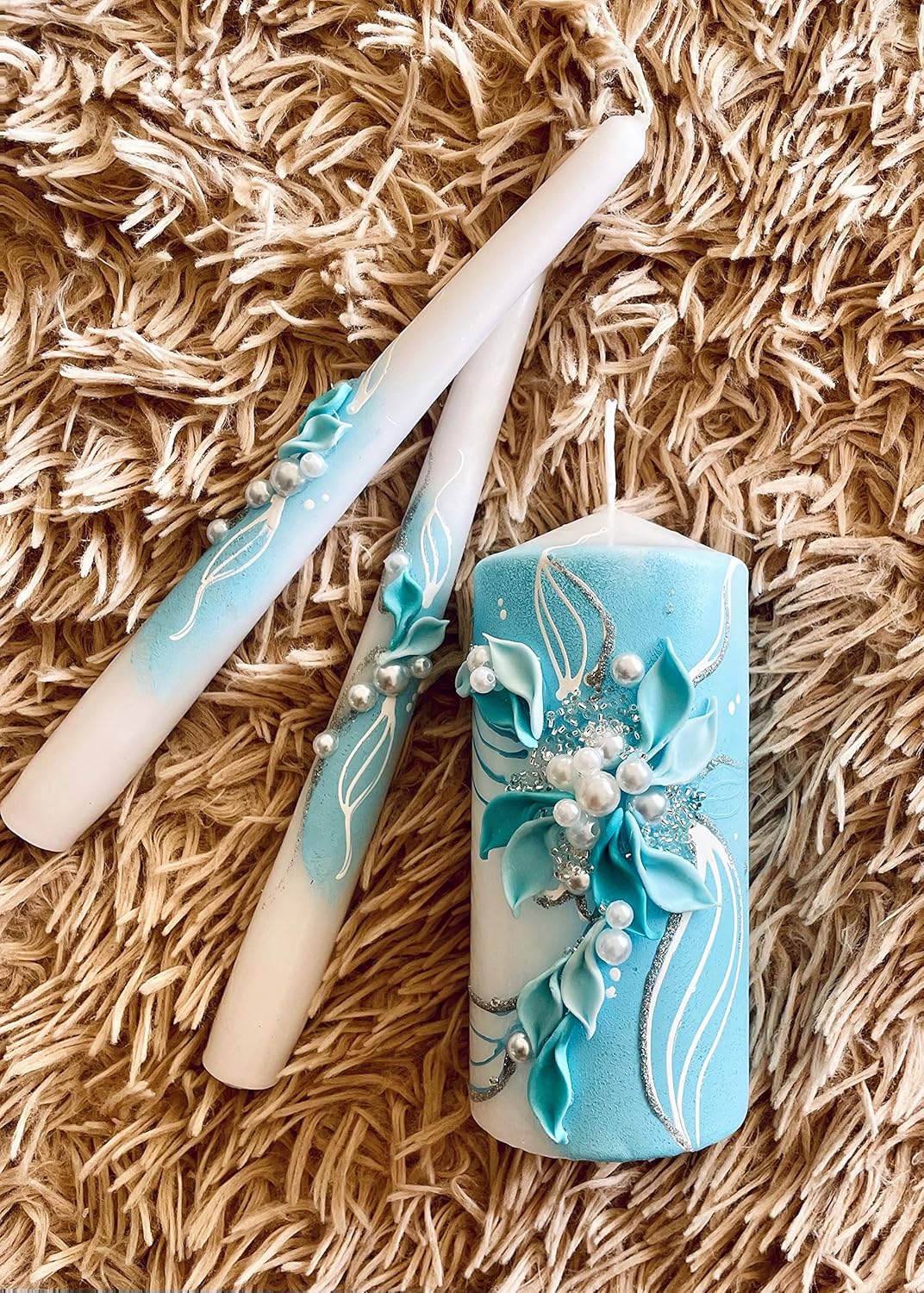 Pillar Taper Wedding Candle Set Wedsy WeddingCandleSet2Tapers10Turquoise