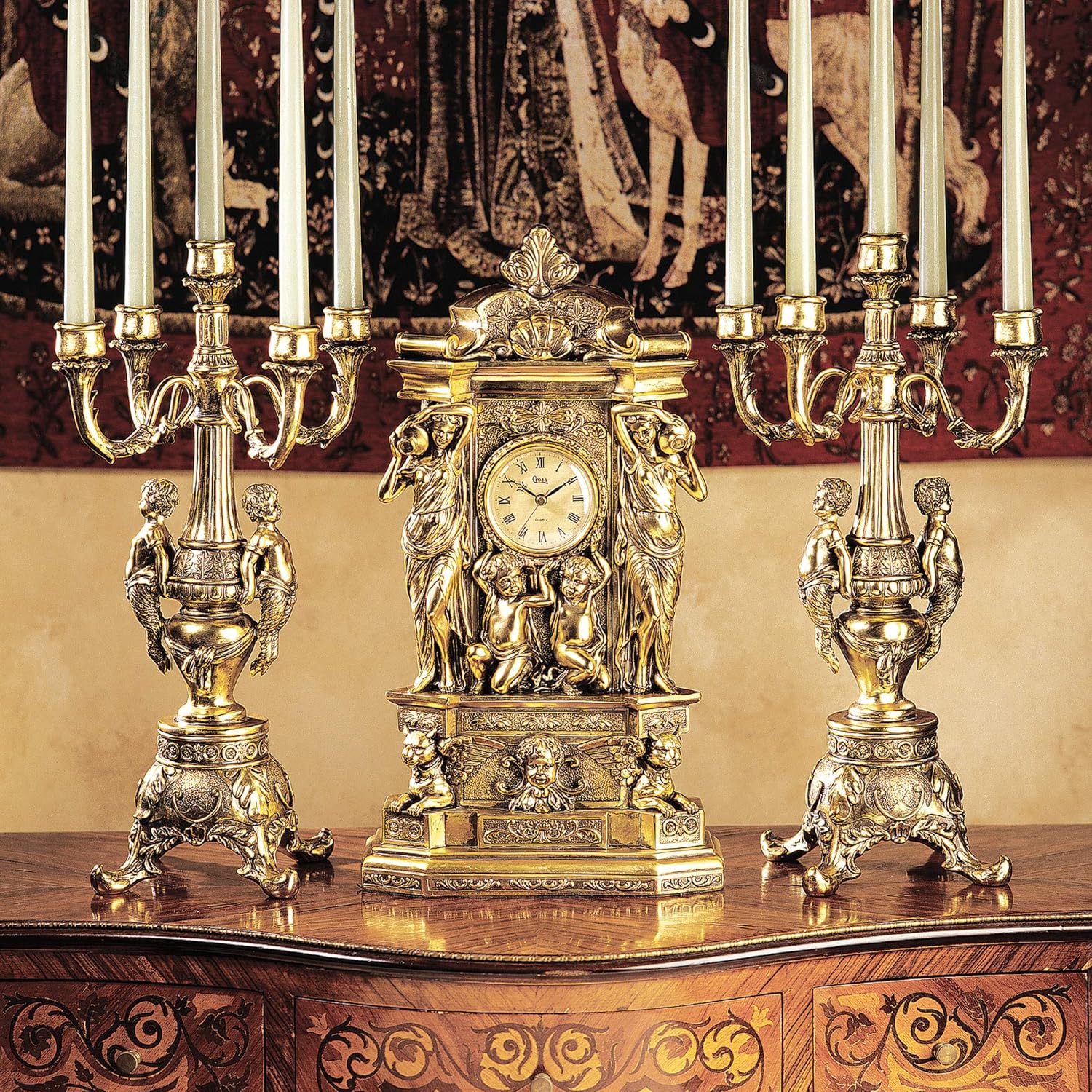 Elegant Candelabra Cast Stone Resin Metallic Gold Finish